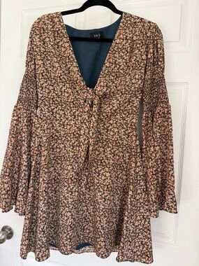 VICI Pink Floral Tie-Front Bell Sleeve Dress